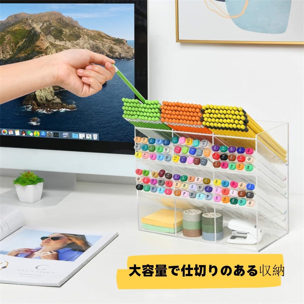 Amazon | ペン立て アクリル収納ペンホルダー 卓上ペンスタンド 鉛筆